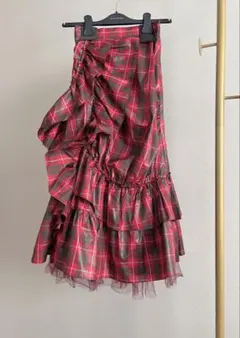 ファーファ❤︎チェックラッフルティアードスカート❤︎チュール　フリル❤︎レッド