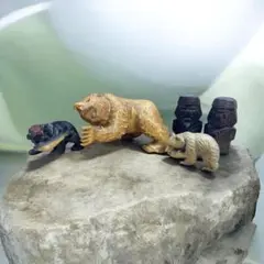 木彫りの熊 鮭をくわえた熊 アイヌ民芸品 置物 3点セット② 置物 北海道 木彫