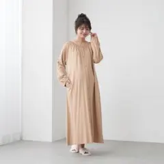 入院準備に！マタニティ綿素材ワンピースパジャマ 【長袖 産前・産後】