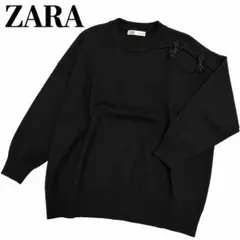 ZARA ニット ブラック 肩あき リボン 装飾 チャイナ 個性派 ザラ