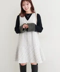 natural coutureツイードチェックミニワンピース