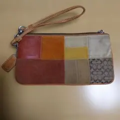 COACH コーチ パッチワーク ポーチ シグネチャー レザー ストラップ付き