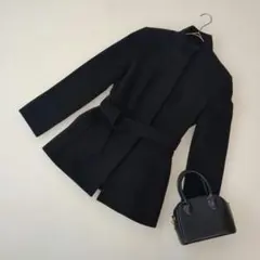美品 INDIVI コート アンゴラ70% 美品 M 黒 ベルト付き 上品