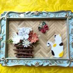 ミニチュア着物ストラップ　ちりめん　つまみ細工　猫　着物チャーム　ストラップ つまみ細工猫 ミニチュア着物ストラップ ちりめん つまみ細工 猫 着物