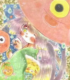 【送料込】オリジナル 手描きイラスト 残暑に妖怪パラダイス 【小色紙】