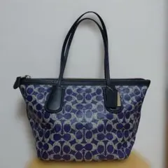 良品　COACH コーチ　トートバッグ　ポーチ付き　シグネチャー　A4 パープル