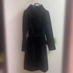 MaxMara 黒 ロングコート ウエストベルト付き