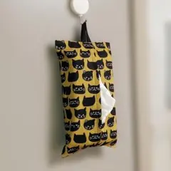 ティッシュケース ハンドメイド 吊り下げ 黒猫 ソフトパック用
