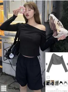 オフショルダー ブラック 長袖Tシャツ　タグ付き