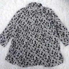 花柄七分袖襯衫 黑×白