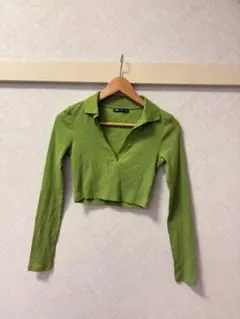 ZARAグリーン ショート丈長袖ポロシャツ