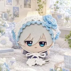 ちびぐるみ ぬい服 お花のバブーシュカ 水色 ハンドメイド 編み物