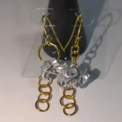 ハンドメイド:金銀チェーンループデザインピアス-Chanted Grace