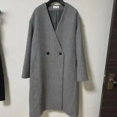 PLSTプラステ　ノーカラーツイードコート　グレー系