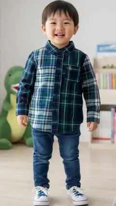 GAP 長袖シャツ 2歳 90cm相当 男の子 パッチワーク チェック柄