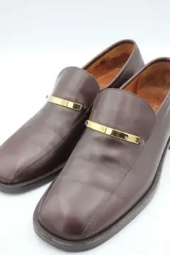 GUCCI 金バー付き レザーローファー ブラウン 42E 美品