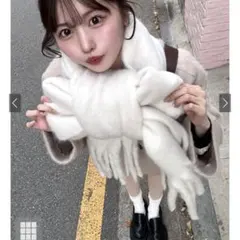 起毛フェイクウールフリンジボリュームマフラー[fo1250]アイボリー