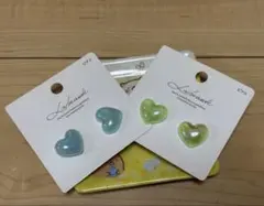 ハート型緑色ピアス2点セット