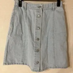 ライトブルーデニム ボタン付きレースアップスカート 、ホワイトデニムミニスカート