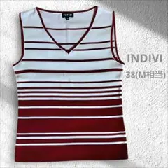 美品 INDIVI ノースリーブ 赤白ボーダー M Vネック最終価格のサムネイル