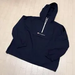 ゆ127★ Champion ハーフジップ パーカー フーディ ネイビー