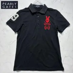 パーリーゲイツ 半袖 ポロシャツ 鹿の子 刺繍ロゴ ゴルフウェア ブラック M