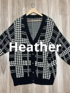 Heather モノトーンチェック柄 ニットカーディガン
