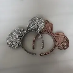 美品✨ミニーマウス耳カチューシャ 2点セット　ディズニーキラキラ　ピンクシルバー