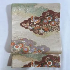 OF291 袋帯 ゴールド 蝶 花 匿名配送 訪問着 おしゃれ 付下げ 振袖