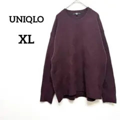 【ユニクロ】ニット XL ワインレッド 毛 クルーネック 大きめ シンプル 秋冬