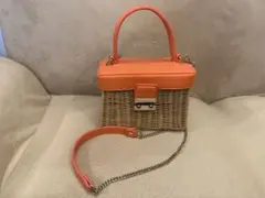 ZARA オレンジ ショルダーバッグ バスケット素材