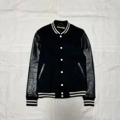 スタジャン M 黒 襟リブ ウール レザー アメカジ ストリート シティボーイ