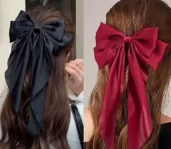リボンヘアアクセサリー　赤、黒　計2つ