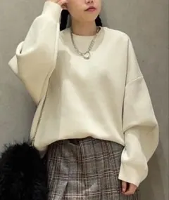 【JEANASIS】12G Wジャガードボリュームスリーブプルオーバー