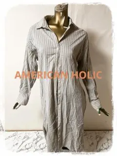 ☘️T18546☘️AMERICAN HOLIC ウエストリボンシャツワンピース L