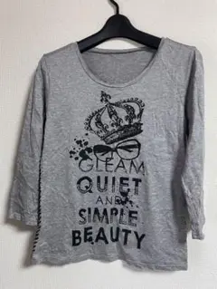 クールカレアン　Tシャツ　カットソー　五分袖　グレー　ラインストーン