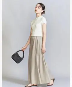 BEAUTY&YOUTH リネンライクフレアスカート ベージュ