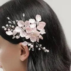 ヘッドドレス 花 髪飾り ピンク シルバー 結婚式 ヘアピン 和装 成人式