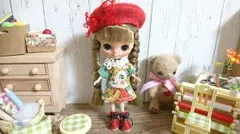 アユミーム様専用⭐プチブライス ～緑レトロ猫ちゃんワンピースセット～