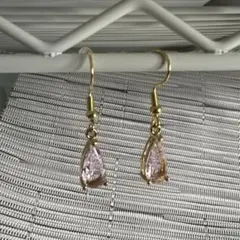 ピンククリスタル ゴールドドロップピアス金具ステンレス