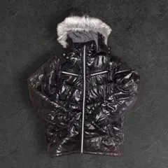 y2k 00s パファージャケット ライダース 黒 光沢 短丈 ファー 3way