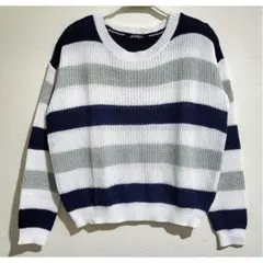 ニット サマーニット ボーダーニット 薄手 ホワイト グレー ネイビー