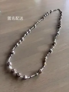 ハンドメイドロングネックレス アクセサリー パープルシルバー系ビーズネックレス