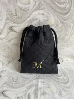 イニシャルＭ刺繍入り　コップ袋　巾着袋　ポーチ　小物入れ☆