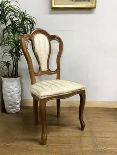 エメラルドグリーン布張り✴︎鋲と花柄装飾木工椅子【ヴィンテージ】 エメラルドグリーン布張り✴︎鋲と花柄装飾木工椅子【ヴィンテージ