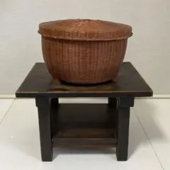 竹籠 竹製 カゴ バスケット おひつ 水切り 蓋付き 脚付き 古道具 レトロ