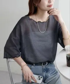 【新品タグ付き】 DISCOAT シアーボーダー5分袖Tシャツ