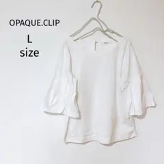 オペークドットクリップ　七分袖シャツ　フリルシャツ　白　Lサイズ