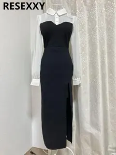 【リゼクシー】RESEXXY シャツドッキングニットワンピース ブラック 綺麗系