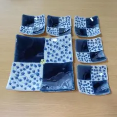 青と白の四角皿 陶器　大皿1枚小皿5枚セット